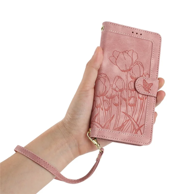 For Oppo Reno13 F 5G  /  4G Case Tulip Leather Phone Cover with 5 Card Slots Wallet - Pink