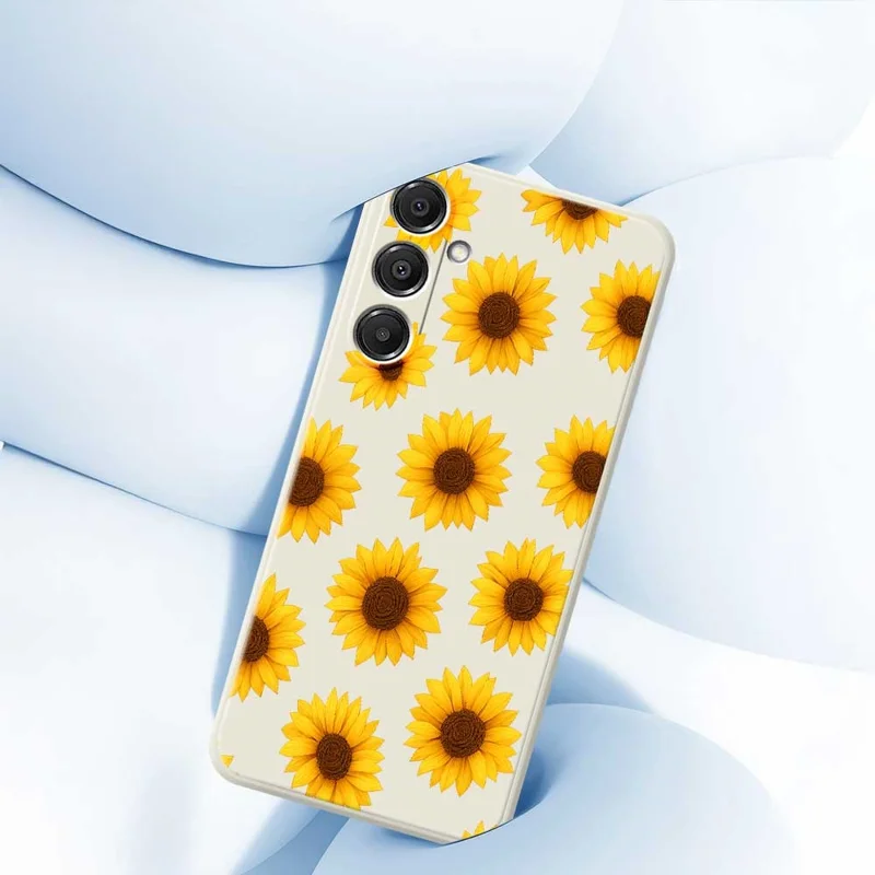 Capa para Samsung Galaxy A16 5G / 4G com Estampa de Girassóis, Borda Reta, Capa Traseira de TPU para Celular - Bege