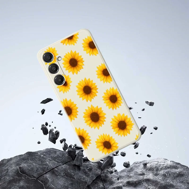 Capa para Samsung Galaxy A16 5G / 4G com Estampa de Girassóis, Borda Reta, Capa Traseira de TPU para Celular - Bege
