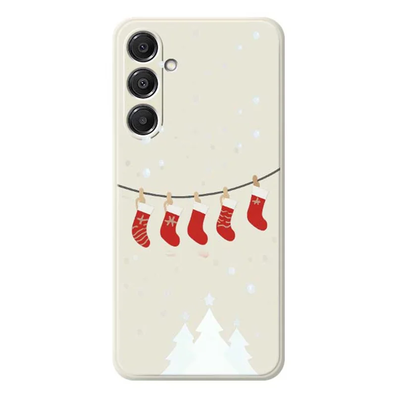 Para Samsung Galaxy A16 5G / 4G Capa Padrão de Meias de Natal Impressão de Borda Reta Capa Traseira de TPU - Bege