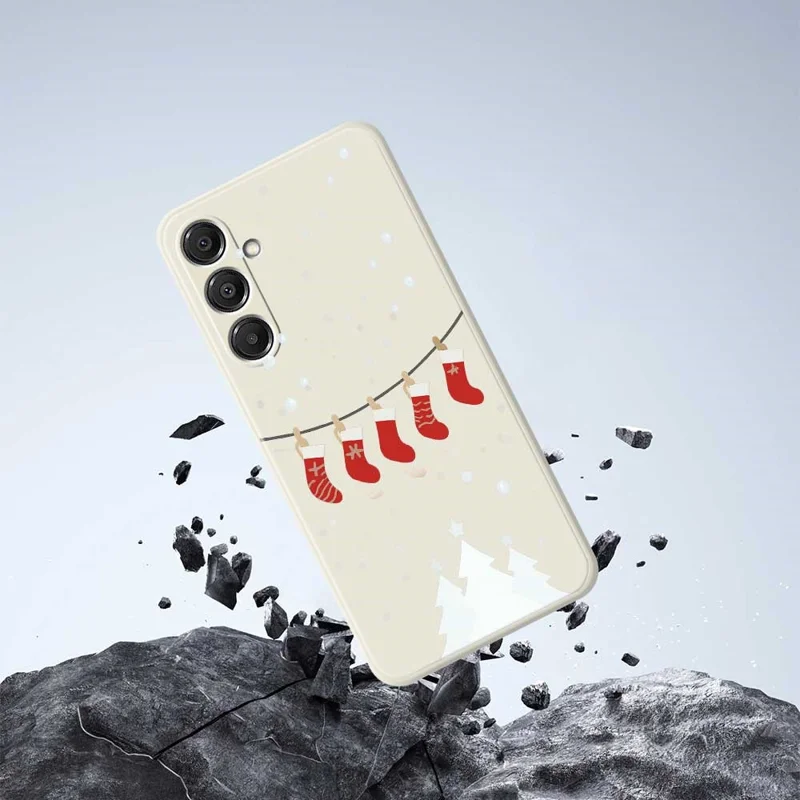 Para Samsung Galaxy A16 5G / 4G Capa Padrão de Meias de Natal Impressão de Borda Reta Capa Traseira de TPU - Bege