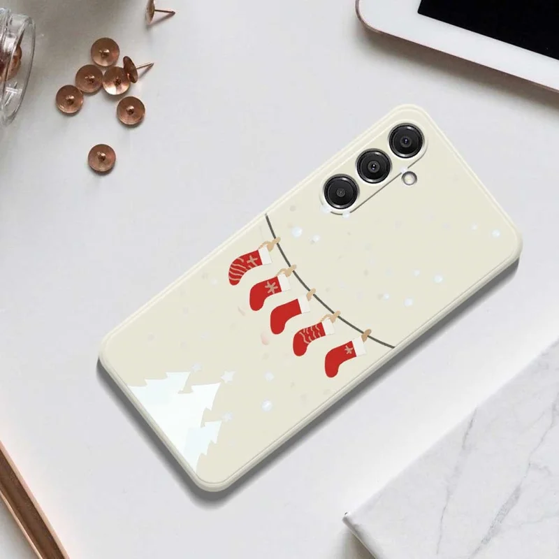 Para Samsung Galaxy A16 5G / 4G Capa Padrão de Meias de Natal Impressão de Borda Reta Capa Traseira de TPU - Bege