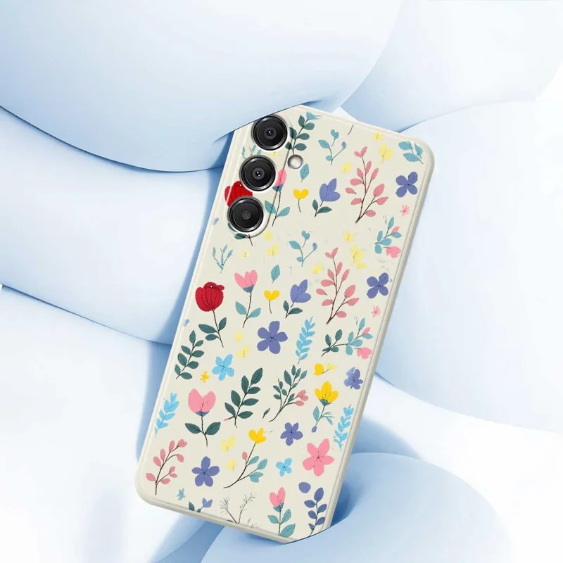 For Samsung Galaxy A16 5G  /  4G Case Colorful Flower Branches Pattern Printing Straight Edge TPU Phone Back Cover - Beige