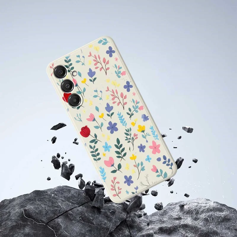 For Samsung Galaxy A16 5G  /  4G Case Colorful Flower Branches Pattern Printing Straight Edge TPU Phone Back Cover - Beige