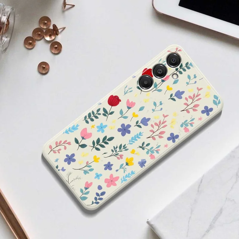 For Samsung Galaxy A16 5G  /  4G Case Colorful Flower Branches Pattern Printing Straight Edge TPU Phone Back Cover - Beige