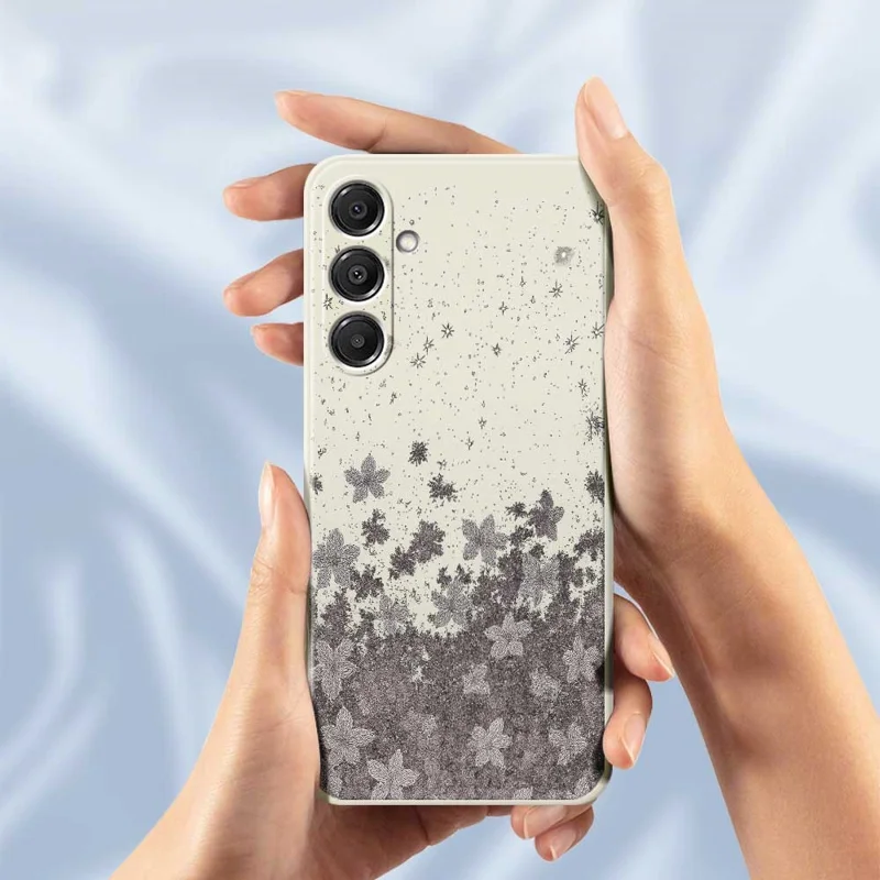 Étui pour Samsung Galaxy A16 5G / 4G Motif Fleurs Grises Impression sur Bords Droits Couverture Arrière TPU Téléphone - Beige