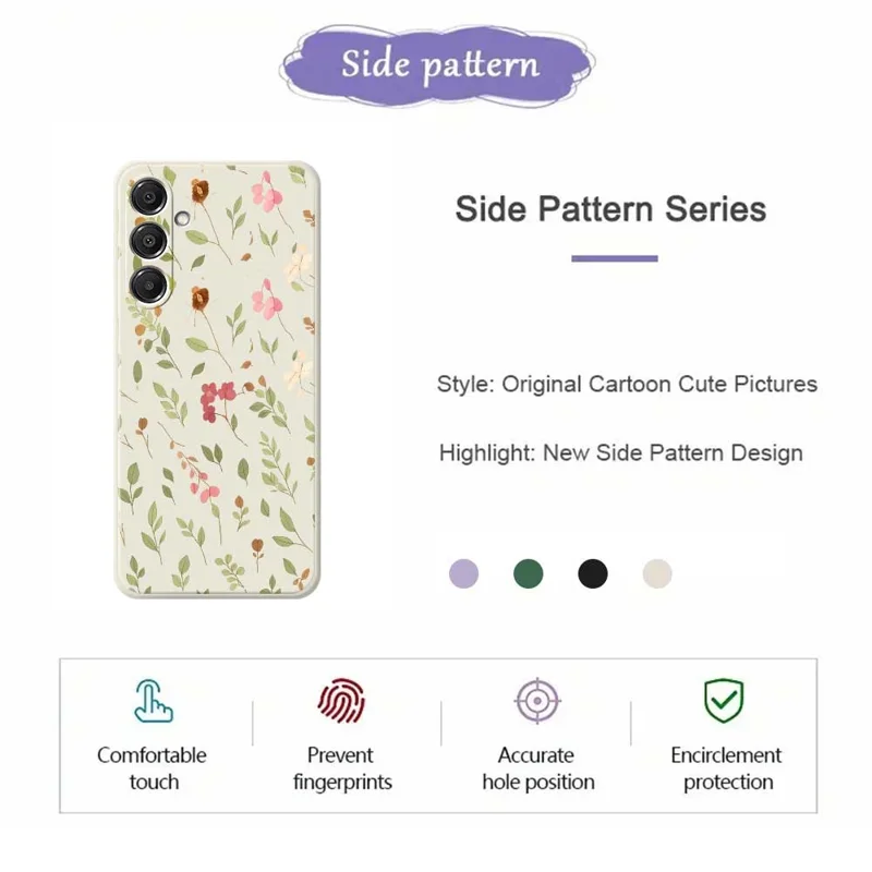 For Samsung Galaxy A16 5G  /  4G Case Small Flower Leaves Pattern Printing Straight Edge TPU Phone Back Cover - Beige