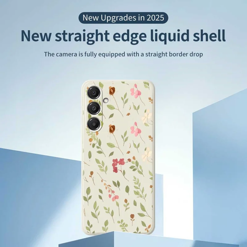 For Samsung Galaxy A16 5G  /  4G Case Small Flower Leaves Pattern Printing Straight Edge TPU Phone Back Cover - Beige