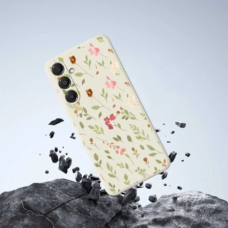For Samsung Galaxy A16 5G  /  4G Case Small Flower Leaves Pattern Printing Straight Edge TPU Phone Back Cover - Beige