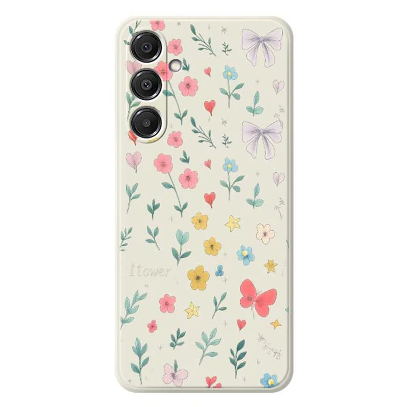 For Samsung Galaxy A16 5G  /  4G Case Floral Bow Pattern Printing Straight Edge TPU Phone Back Cover - Beige