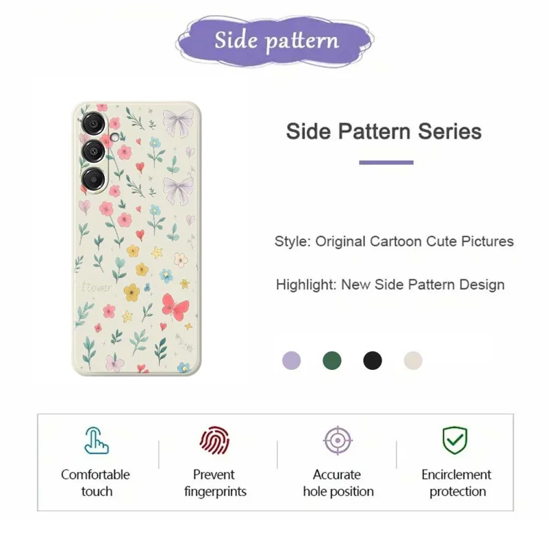 For Samsung Galaxy A16 5G  /  4G Case Floral Bow Pattern Printing Straight Edge TPU Phone Back Cover - Beige