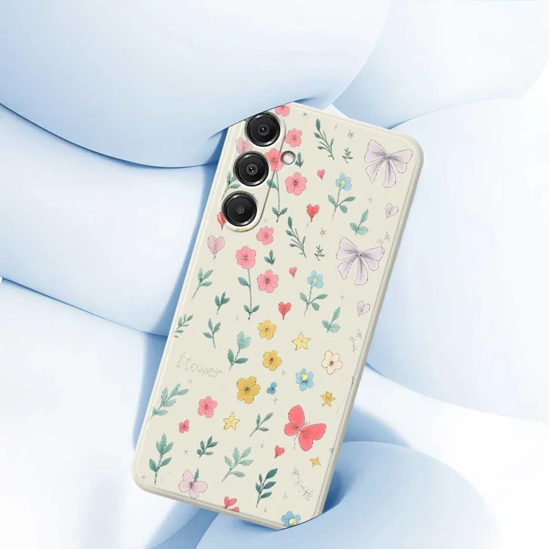 For Samsung Galaxy A16 5G  /  4G Case Floral Bow Pattern Printing Straight Edge TPU Phone Back Cover - Beige