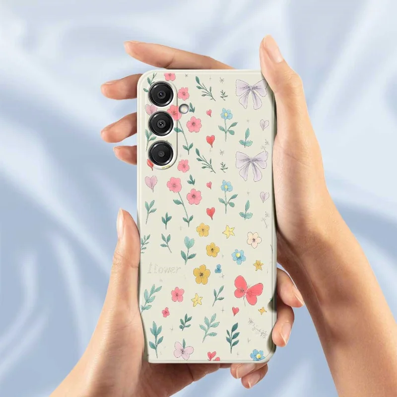 For Samsung Galaxy A16 5G  /  4G Case Floral Bow Pattern Printing Straight Edge TPU Phone Back Cover - Beige