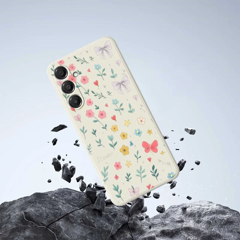 For Samsung Galaxy A16 5G  /  4G Case Floral Bow Pattern Printing Straight Edge TPU Phone Back Cover - Beige