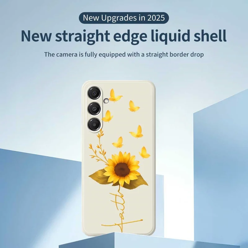 Pour Samsung Galaxy A16 5G / 4G Étui Papillon Doré Tournesol Motif Impression Bord Droit TPU Coque Arrière de Téléphone - Beige