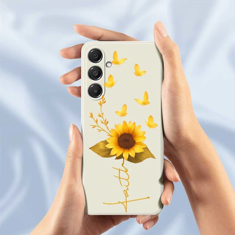 Pour Samsung Galaxy A16 5G / 4G Étui Papillon Doré Tournesol Motif Impression Bord Droit TPU Coque Arrière de Téléphone - Beige