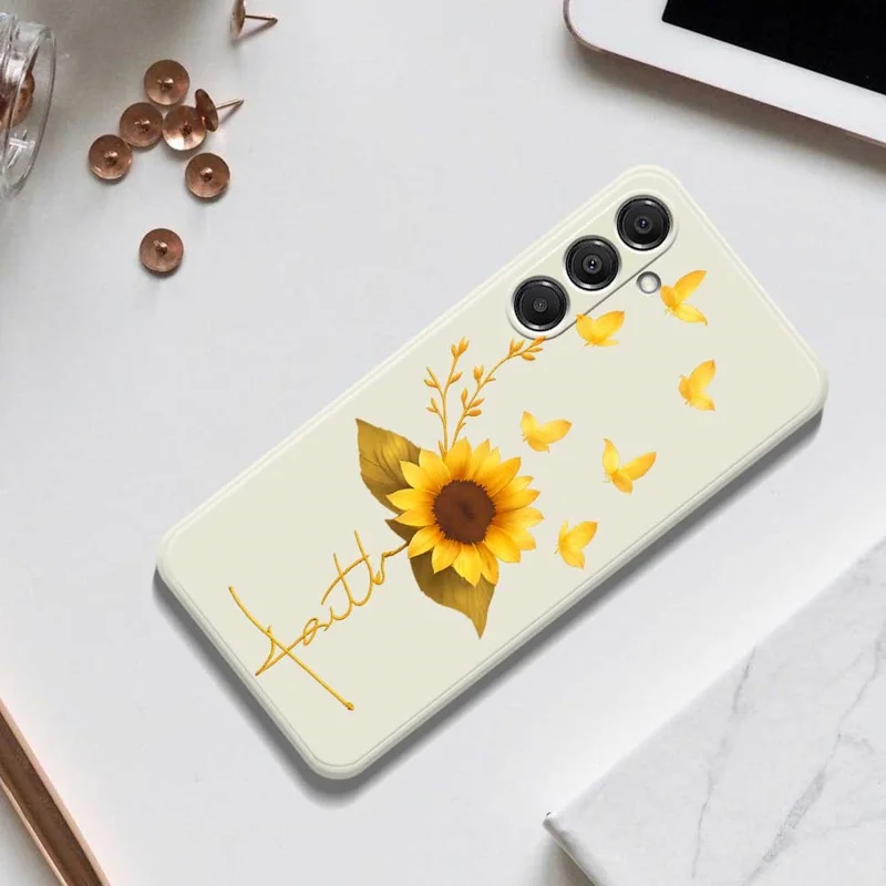 Pour Samsung Galaxy A16 5G / 4G Étui Papillon Doré Tournesol Motif Impression Bord Droit TPU Coque Arrière de Téléphone - Beige