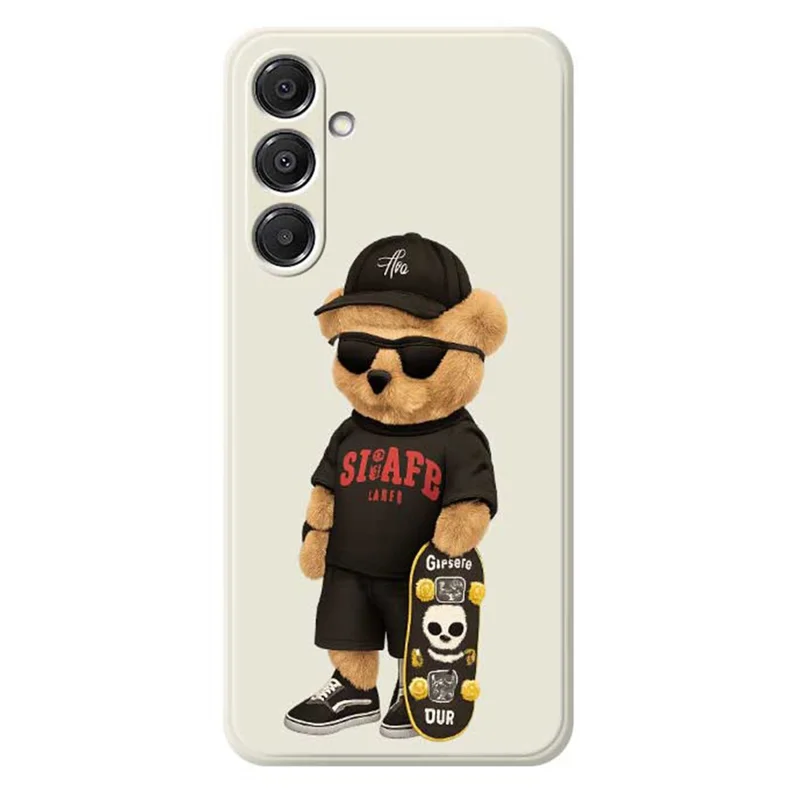 Pour Samsung Galaxy A16 5G / 4G Étui Motif Ours Cool Impression Bords Droits Coque Arrière TPU Téléphone - Beige