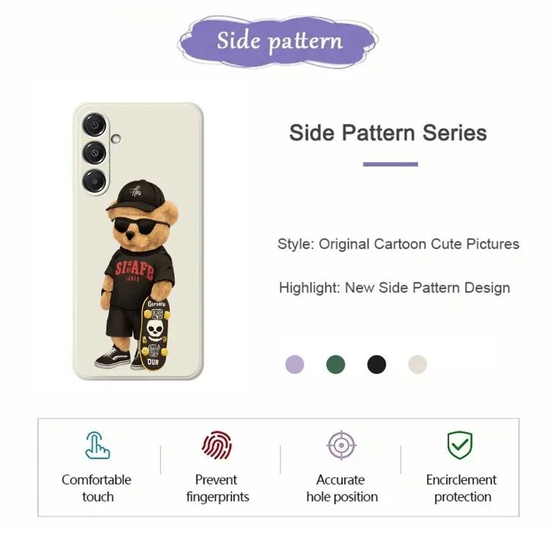 Pour Samsung Galaxy A16 5G / 4G Étui Motif Ours Cool Impression Bords Droits Coque Arrière TPU Téléphone - Beige