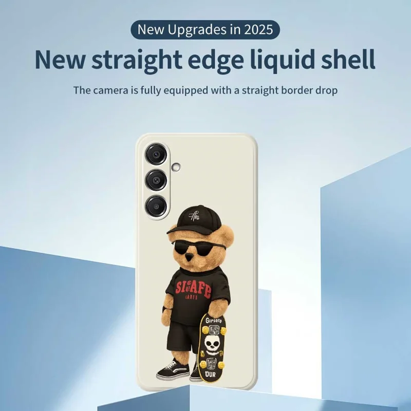 Pour Samsung Galaxy A16 5G / 4G Étui Motif Ours Cool Impression Bords Droits Coque Arrière TPU Téléphone - Beige