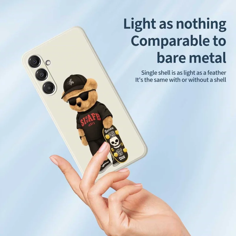 Pour Samsung Galaxy A16 5G / 4G Étui Motif Ours Cool Impression Bords Droits Coque Arrière TPU Téléphone - Beige