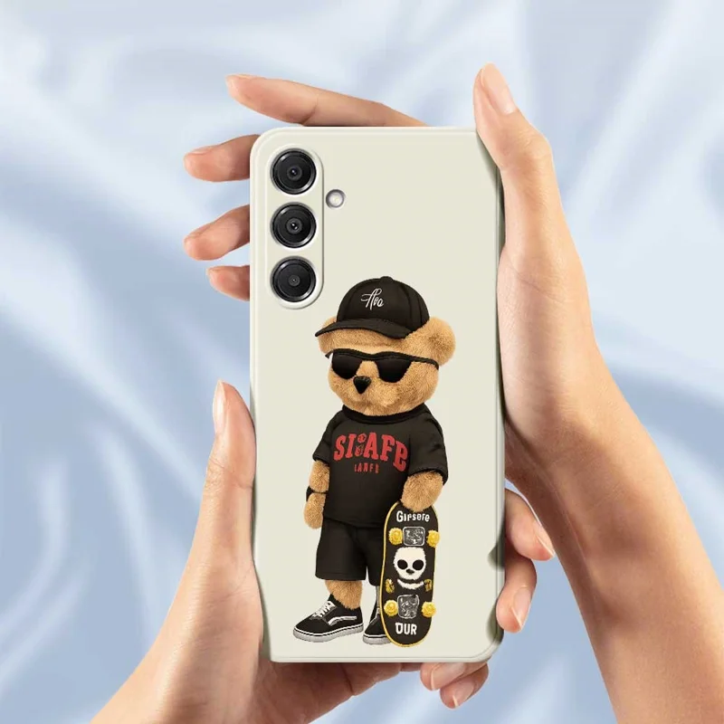 Pour Samsung Galaxy A16 5G / 4G Étui Motif Ours Cool Impression Bords Droits Coque Arrière TPU Téléphone - Beige