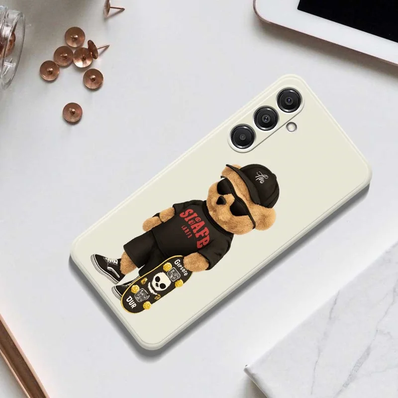 Pour Samsung Galaxy A16 5G / 4G Étui Motif Ours Cool Impression Bords Droits Coque Arrière TPU Téléphone - Beige