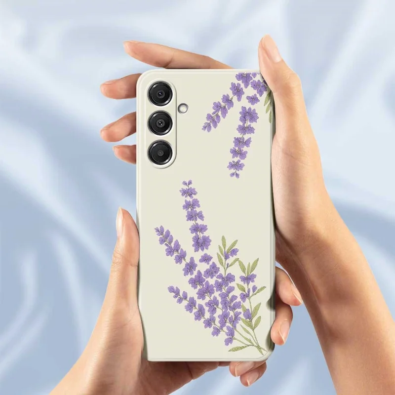 Étui pour Samsung Galaxy A16 5G / 4G Motif Lavande Impression Bords Droits Coque Arrière TPU Téléphone - Beige