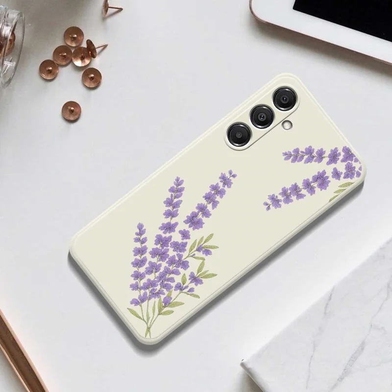 Étui pour Samsung Galaxy A16 5G / 4G Motif Lavande Impression Bords Droits Coque Arrière TPU Téléphone - Beige