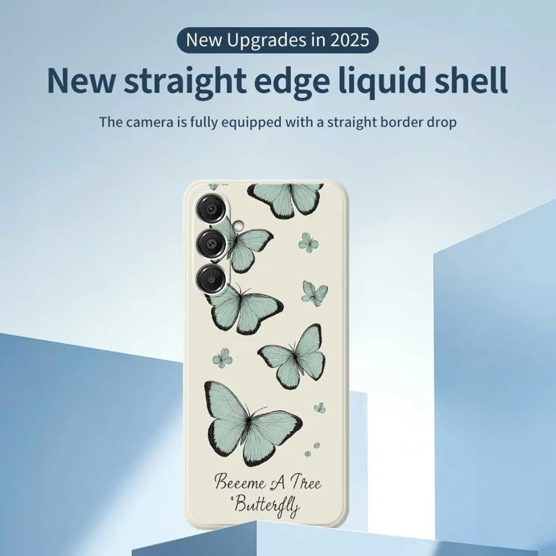 For Samsung Galaxy A16 5G  /  4G Case Green Butterfly Pattern Printing Straight Edge TPU Phone Back Cover - Beige