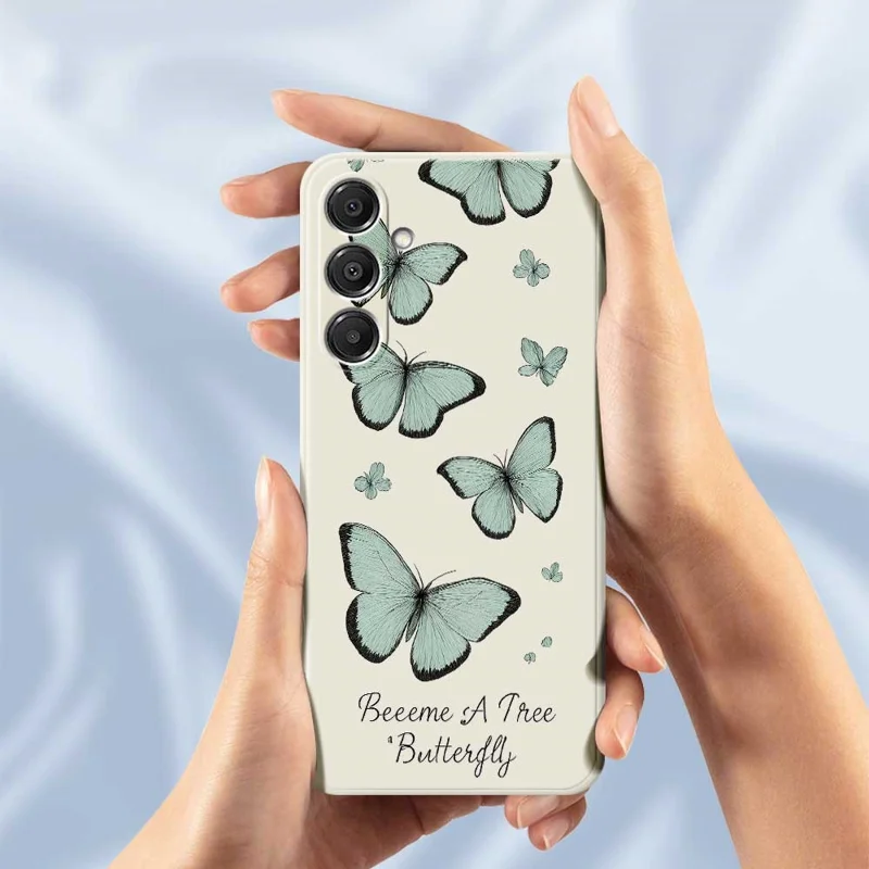 For Samsung Galaxy A16 5G  /  4G Case Green Butterfly Pattern Printing Straight Edge TPU Phone Back Cover - Beige