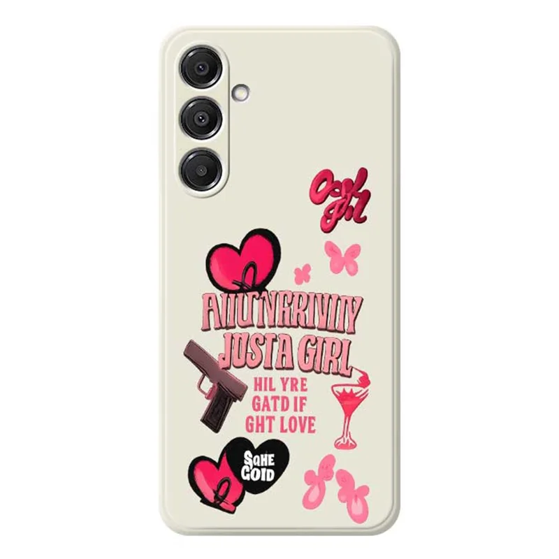Capa para Samsung Galaxy A16 5G / 4G em Rosa com Elementos Padrão Impresso, Borda Reta, Capa Traseira de TPU para Celular - Bege