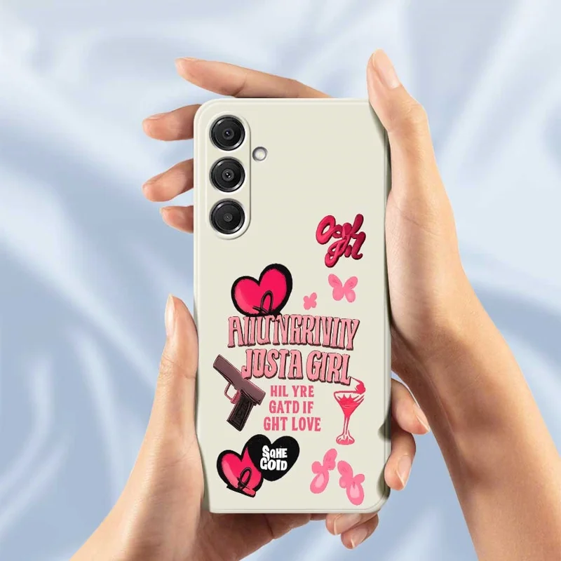 Capa para Samsung Galaxy A16 5G / 4G em Rosa com Elementos Padrão Impresso, Borda Reta, Capa Traseira de TPU para Celular - Bege