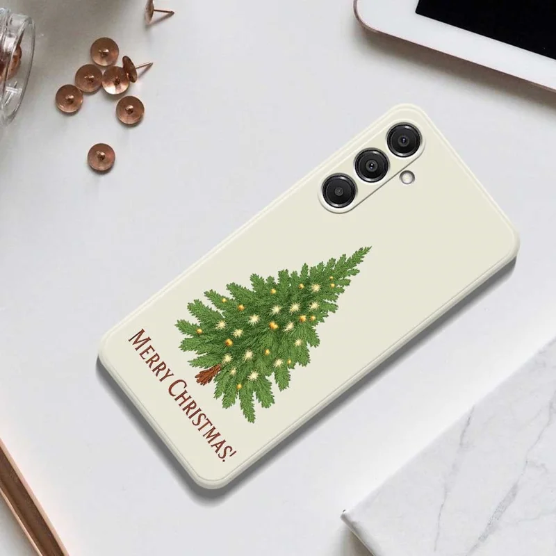 For Samsung Galaxy A16 5G  /  4G Case Christmas Tree Pattern Printing Straight Edge TPU Phone Back Cover - Beige