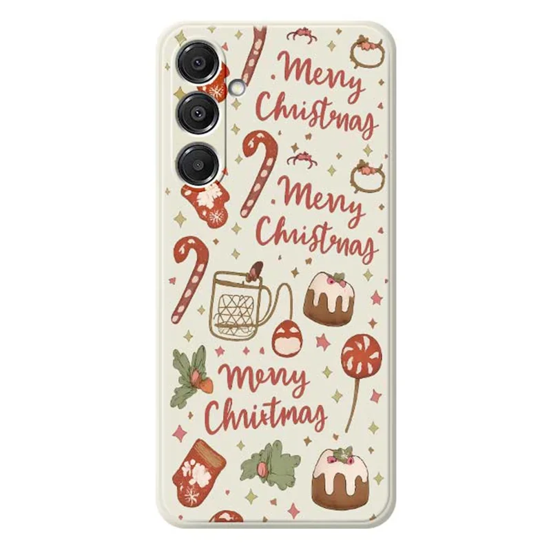 Capa para Samsung Galaxy A16 5G / 4G Estampa Feliz Natal com Borda Reta TPU Traseira de Telefone - Bege