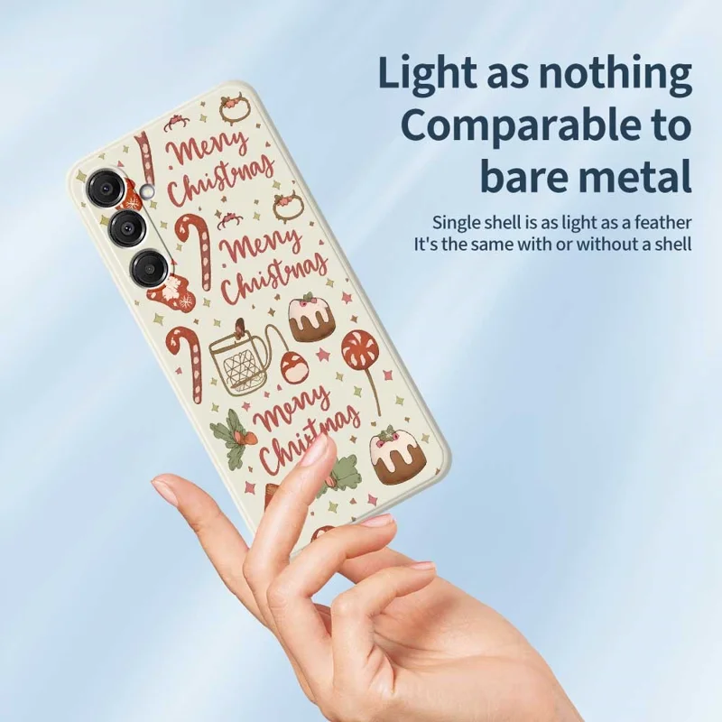 Capa para Samsung Galaxy A16 5G / 4G Estampa Feliz Natal com Borda Reta TPU Traseira de Telefone - Bege