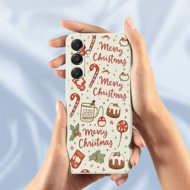 Capa para Samsung Galaxy A16 5G / 4G Estampa Feliz Natal com Borda Reta TPU Traseira de Telefone - Bege