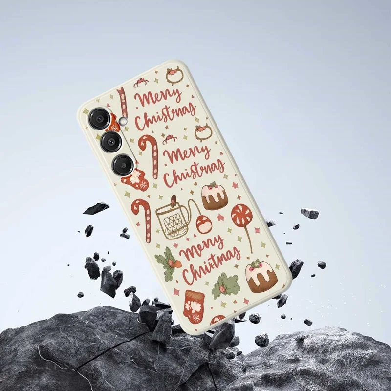 Capa para Samsung Galaxy A16 5G / 4G Estampa Feliz Natal com Borda Reta TPU Traseira de Telefone - Bege
