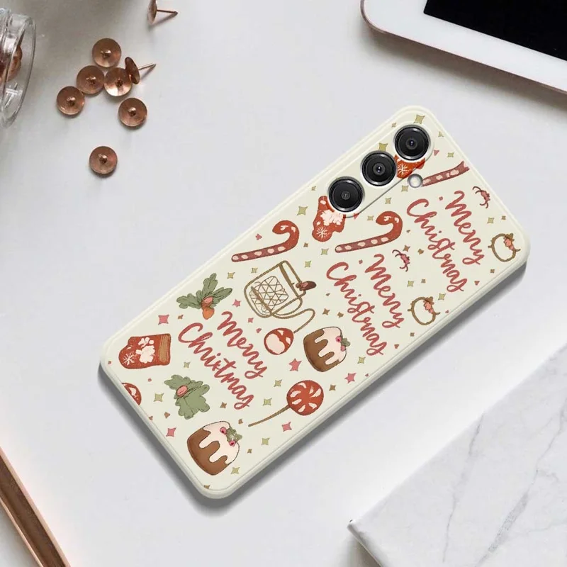 Capa para Samsung Galaxy A16 5G / 4G Estampa Feliz Natal com Borda Reta TPU Traseira de Telefone - Bege