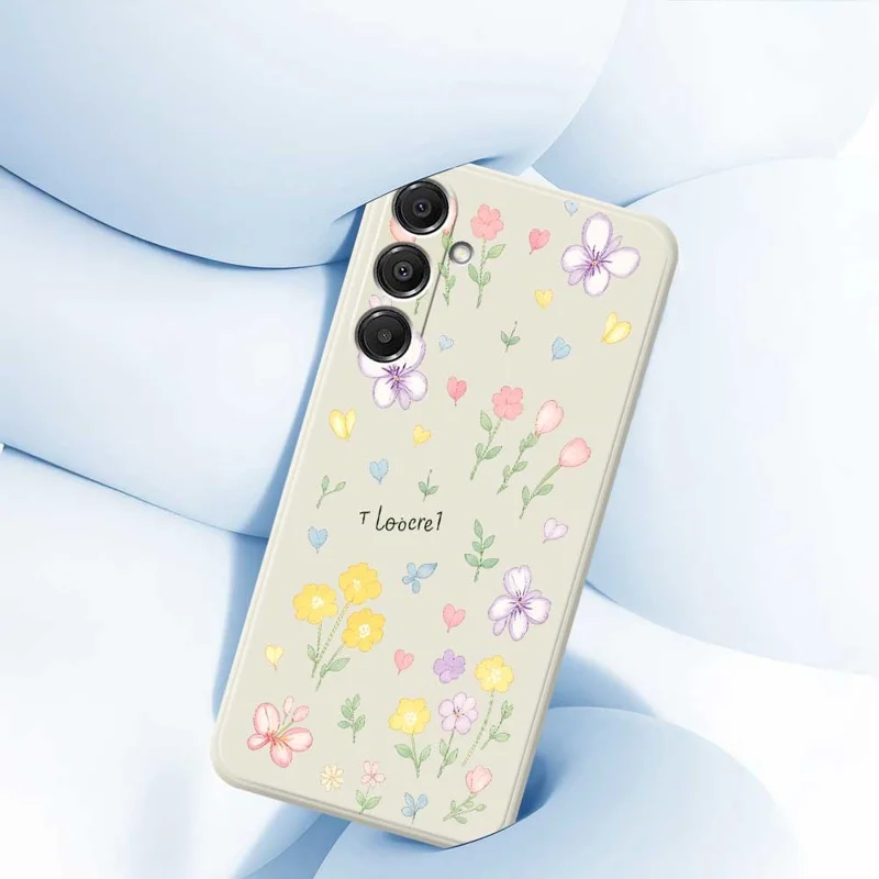 For Samsung Galaxy A16 5G  /  4G Case Small Flowers Pattern Printing Straight Edge TPU Phone Back Cover - Beige