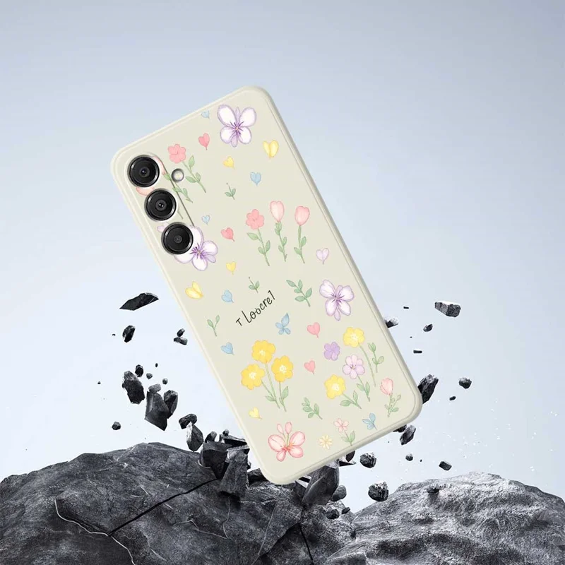 For Samsung Galaxy A16 5G  /  4G Case Small Flowers Pattern Printing Straight Edge TPU Phone Back Cover - Beige