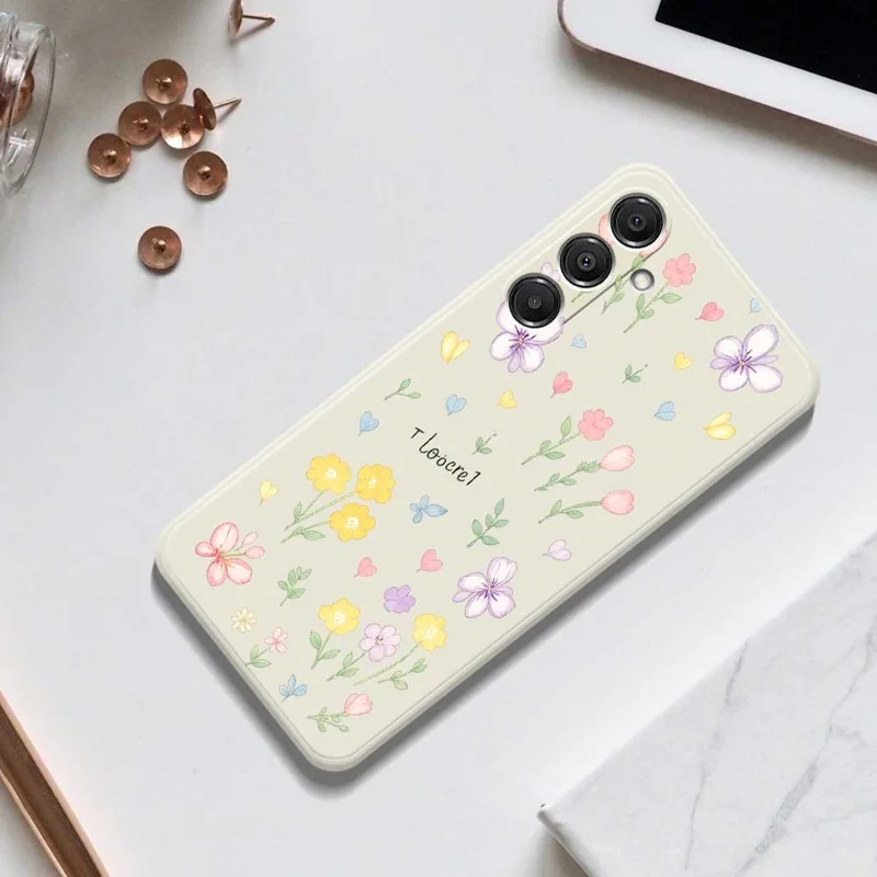 For Samsung Galaxy A16 5G  /  4G Case Small Flowers Pattern Printing Straight Edge TPU Phone Back Cover - Beige
