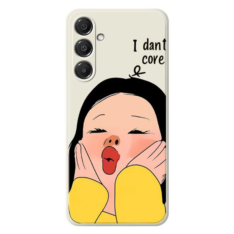 For Samsung Galaxy A16 5G  /  4G Case Girl Holding Face Pattern Printing Straight Edge TPU Phone Back Cover - Beige