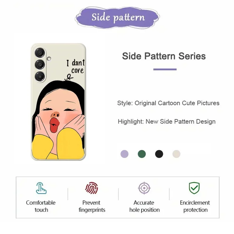 For Samsung Galaxy A16 5G  /  4G Case Girl Holding Face Pattern Printing Straight Edge TPU Phone Back Cover - Beige