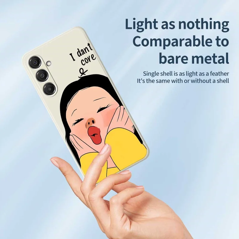 For Samsung Galaxy A16 5G  /  4G Case Girl Holding Face Pattern Printing Straight Edge TPU Phone Back Cover - Beige