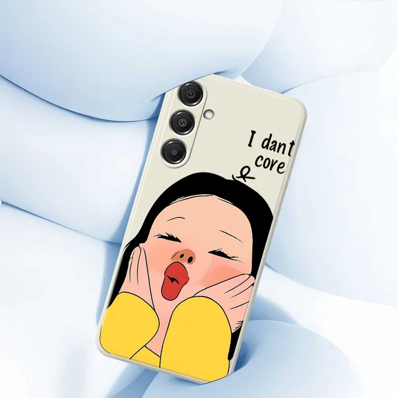 For Samsung Galaxy A16 5G  /  4G Case Girl Holding Face Pattern Printing Straight Edge TPU Phone Back Cover - Beige