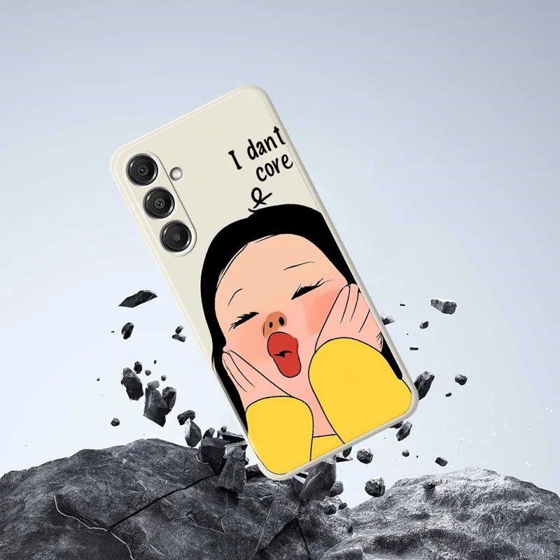 For Samsung Galaxy A16 5G  /  4G Case Girl Holding Face Pattern Printing Straight Edge TPU Phone Back Cover - Beige