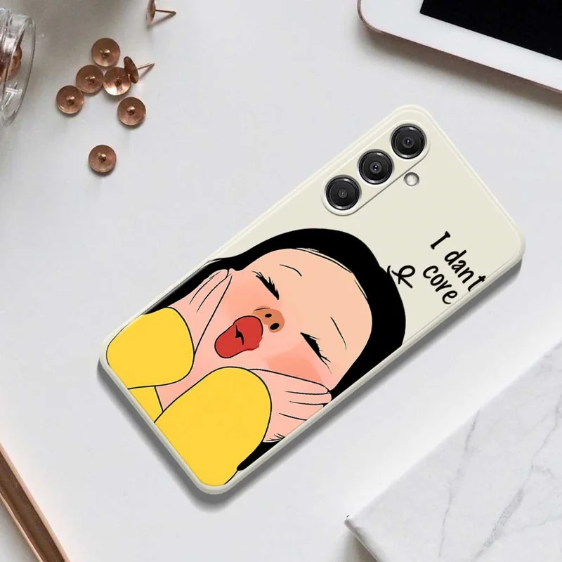 For Samsung Galaxy A16 5G  /  4G Case Girl Holding Face Pattern Printing Straight Edge TPU Phone Back Cover - Beige
