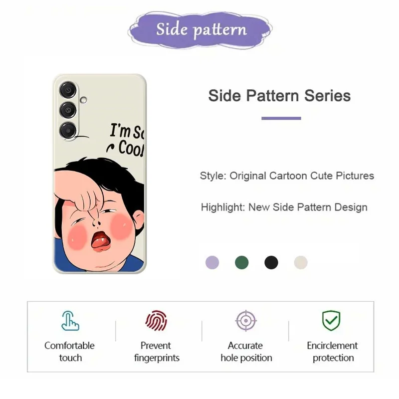 For Samsung Galaxy A16 5G  /  4G Case Make Faces Kid Pattern Printing Straight Edge TPU Phone Back Cover - Beige