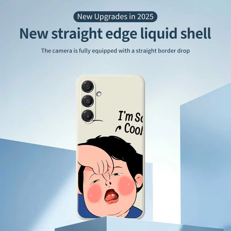 For Samsung Galaxy A16 5G  /  4G Case Make Faces Kid Pattern Printing Straight Edge TPU Phone Back Cover - Beige